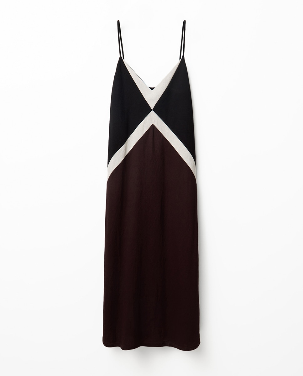 Imagem 0 de Vestido de Linho com Color Block