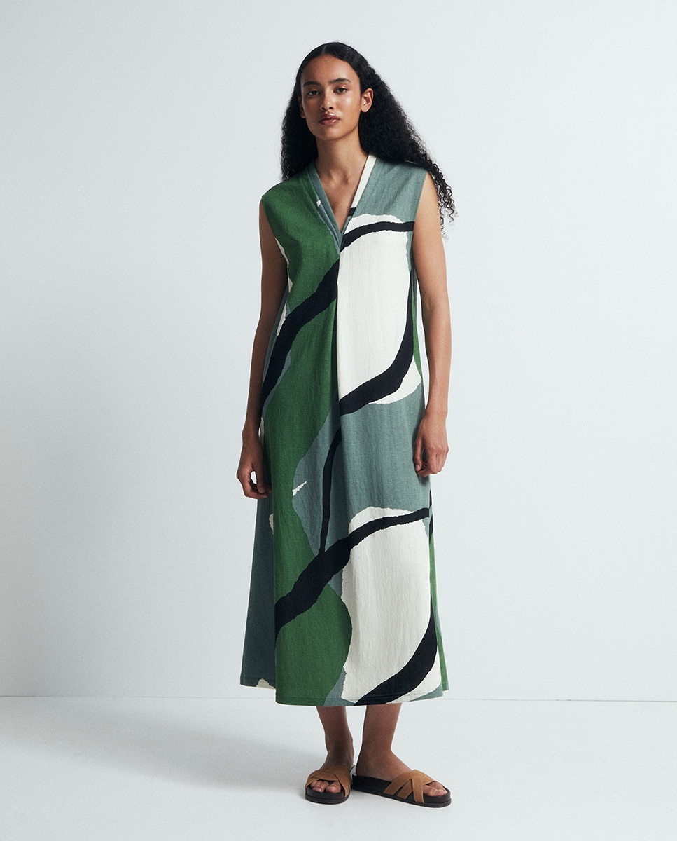 Vestido Básico de Linho Verde-2