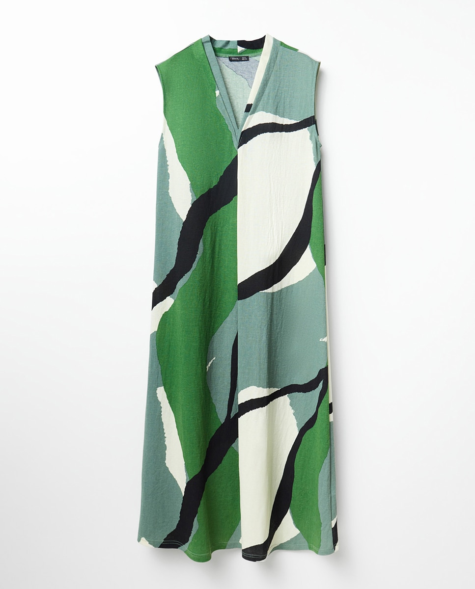 Vestido Básico de Linho Verde-5