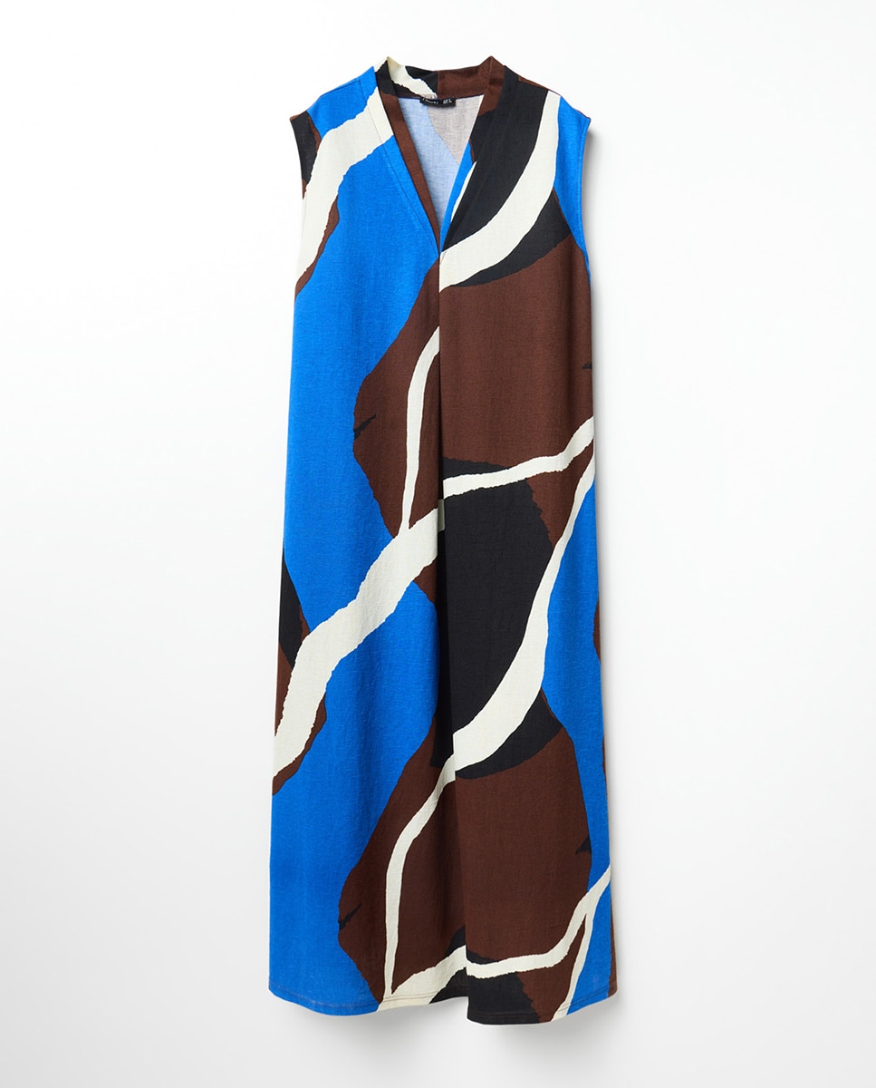 Vestido Básico de Linho 440 Azulão-5