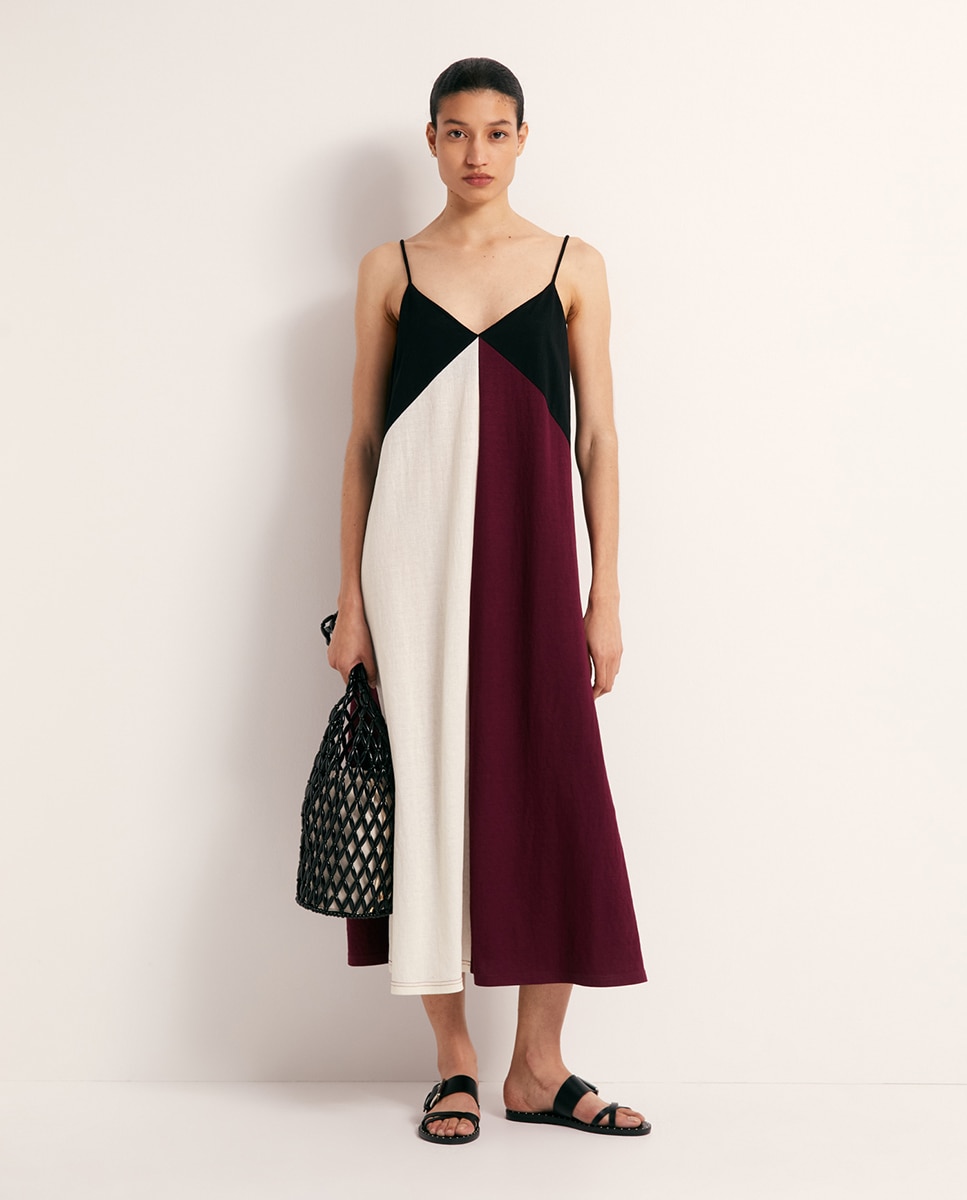 Imagem 0 de Vestido de Linho com Color Block