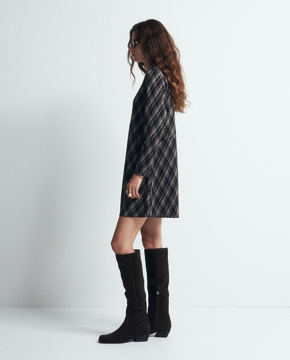 Vestido Mini Soft aos Quadrados Preto-3