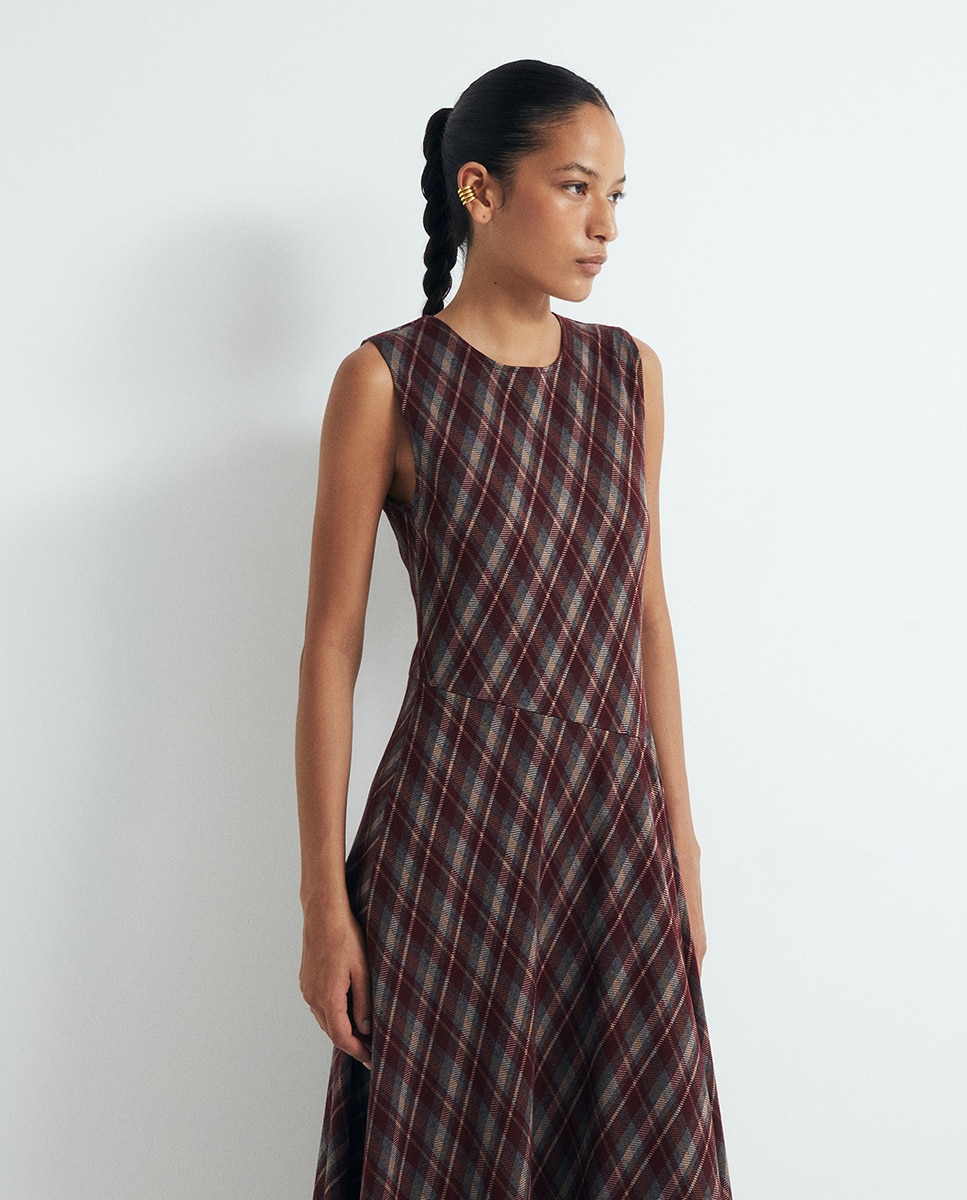 Vestido midi aos quadrados Bordeaux-2
