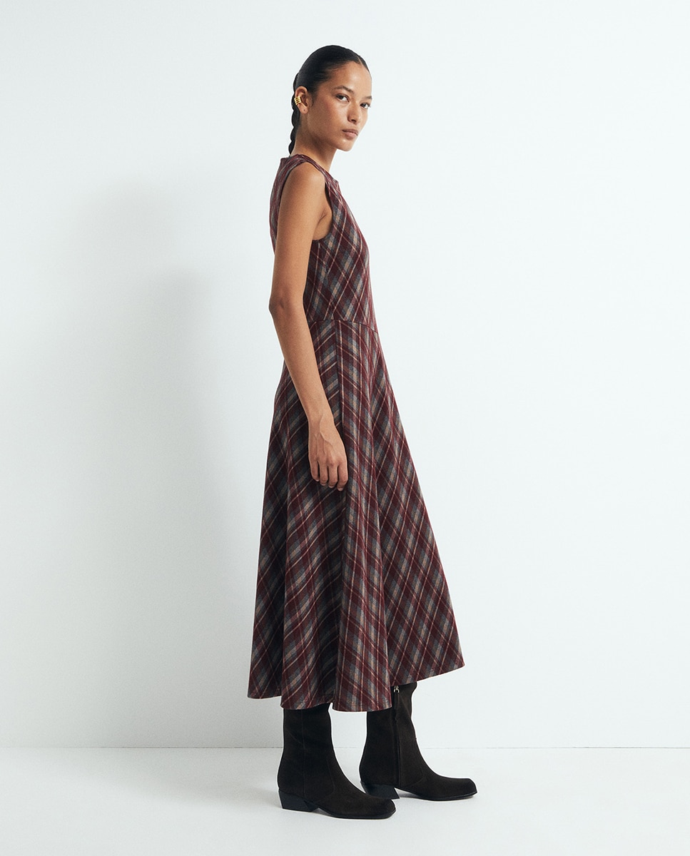 Vestido midi aos quadrados Bordeaux-3