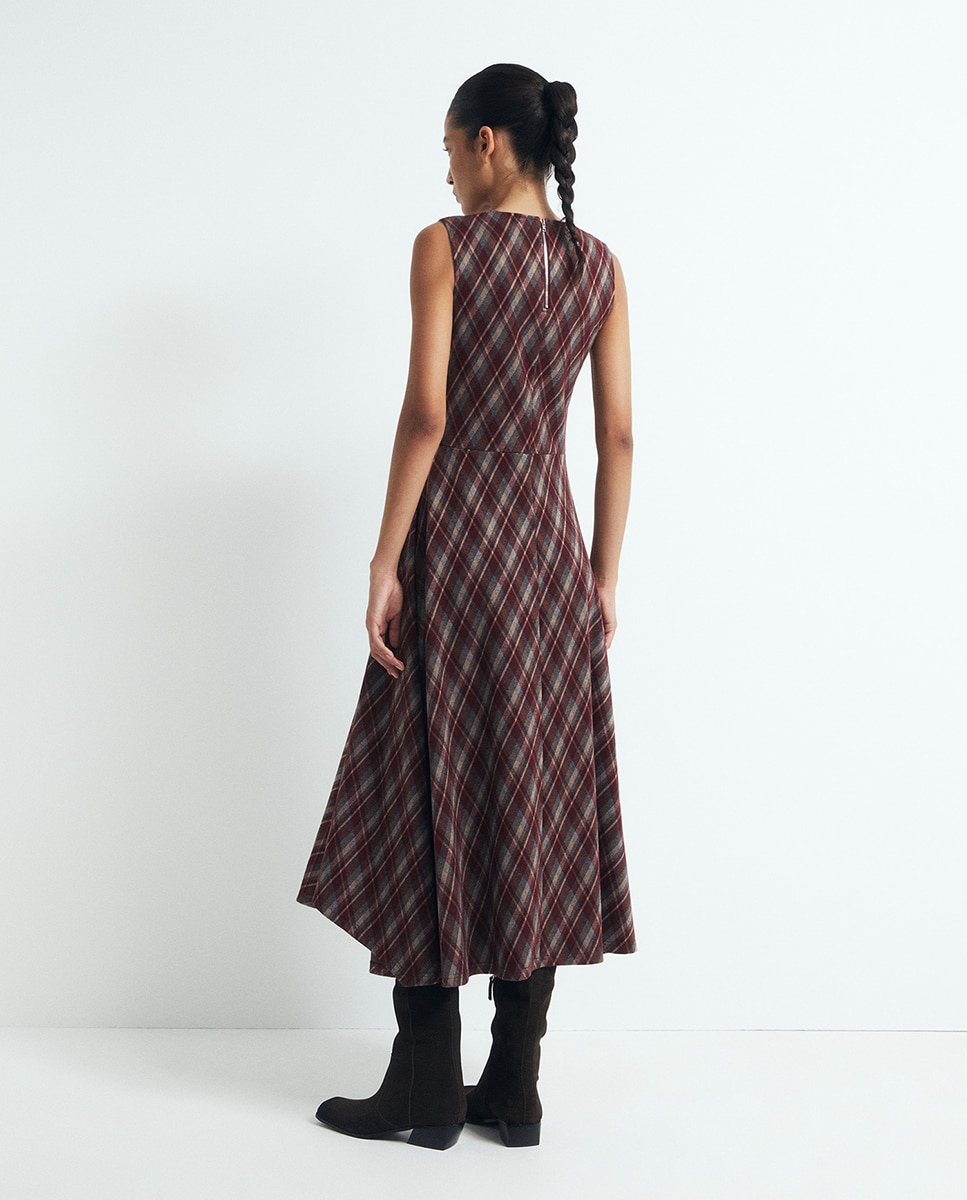 Vestido midi aos quadrados Bordeaux-4