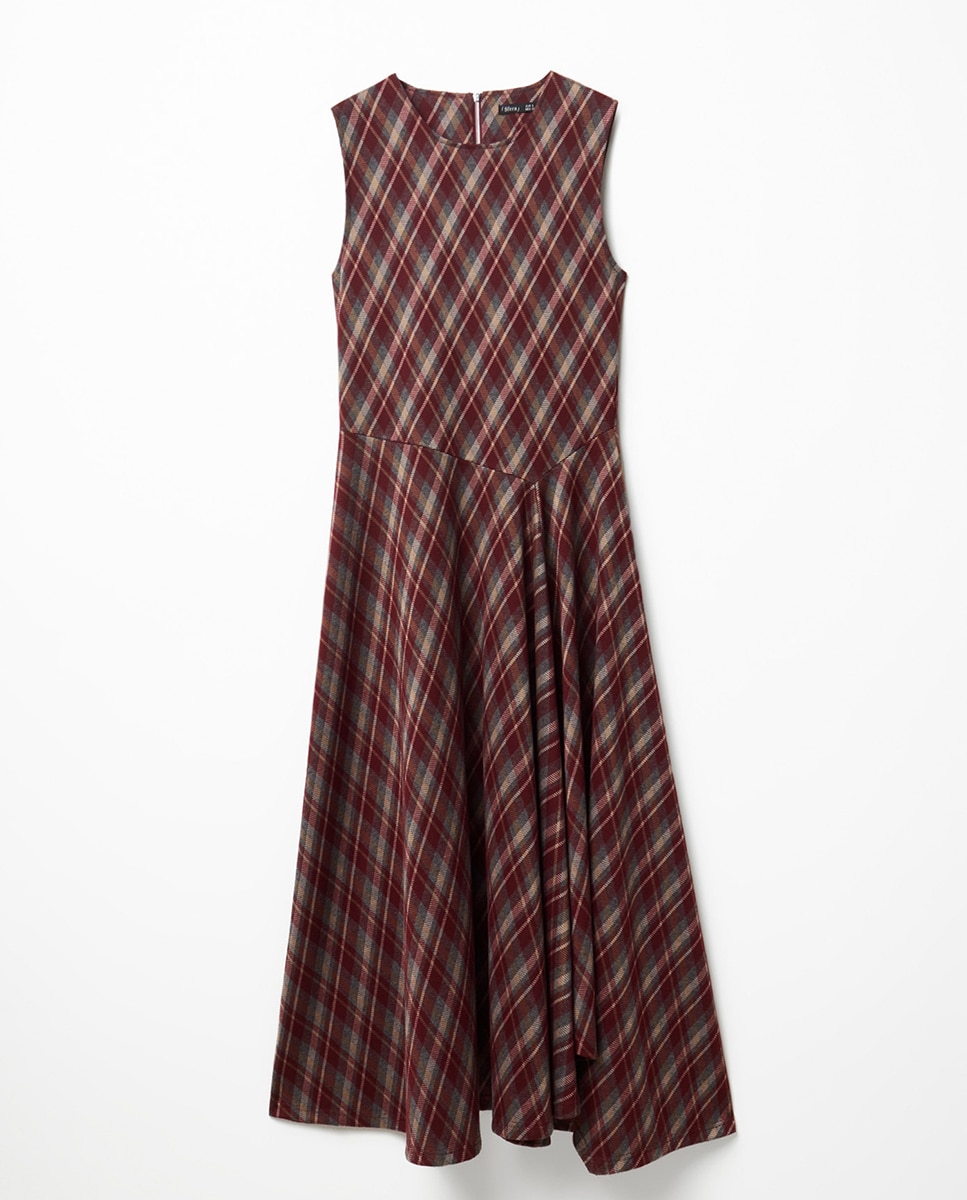 Vestido midi aos quadrados Bordeaux-5
