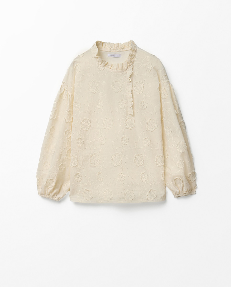 T-shirt com bordado floral 120 Cru-6