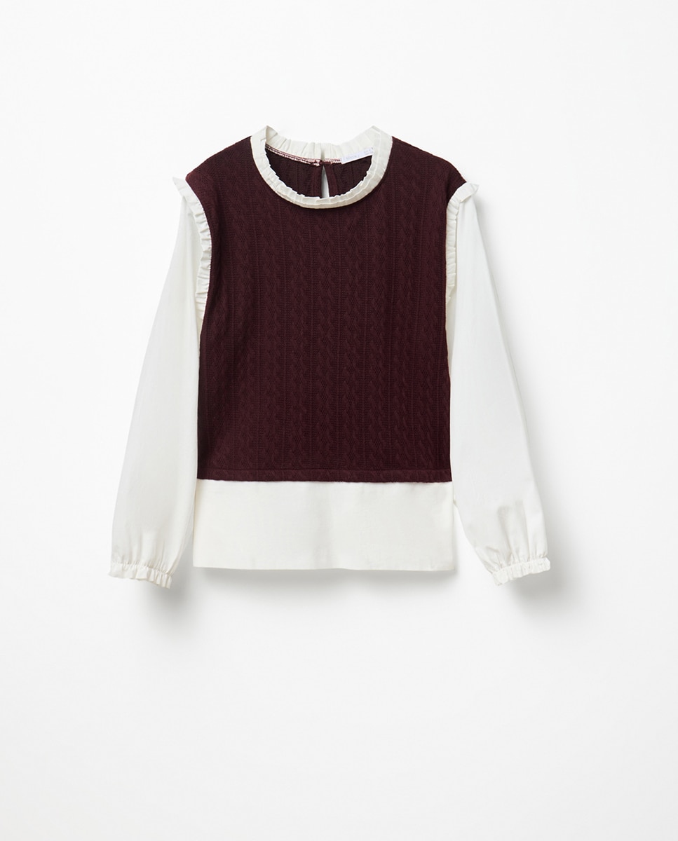 T-shirt Combinada Romântica Bordeaux-6