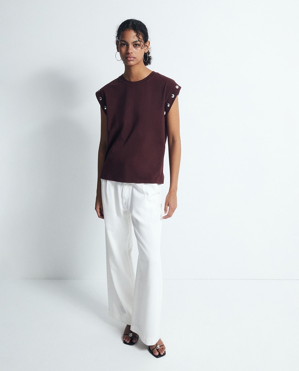 T-shirt Heavy Cotton com Tachas Bordeaux-2