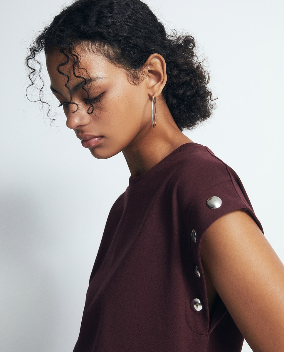 T-shirt Heavy Cotton com Tachas Bordeaux-3