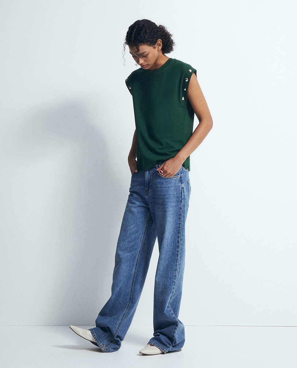 T-shirt Heavy Cotton com Tachas 530 Verde Escuro-2