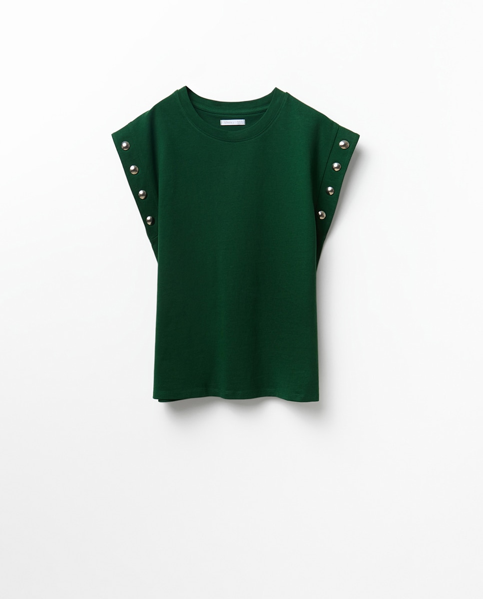 T-shirt Heavy Cotton com Tachas 530 Verde Escuro-5