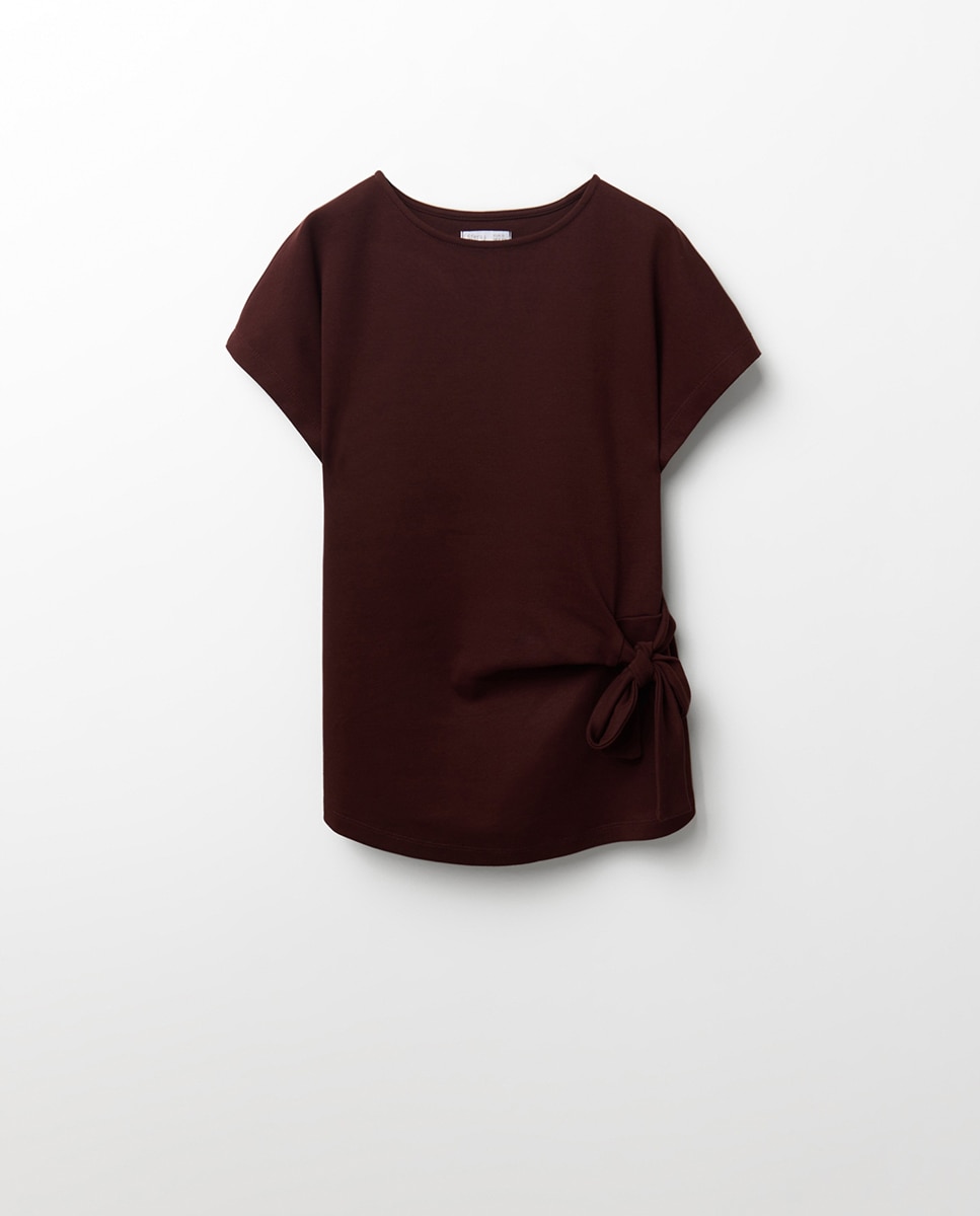 T-shirt com Nó Heavy Cotton Castanho-5