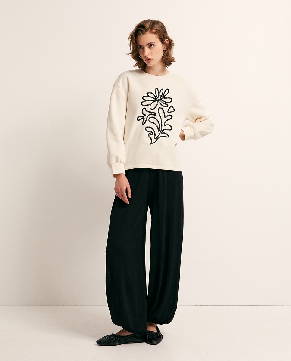 Sweatshirt com Adorno Bordado 120 Cru-2