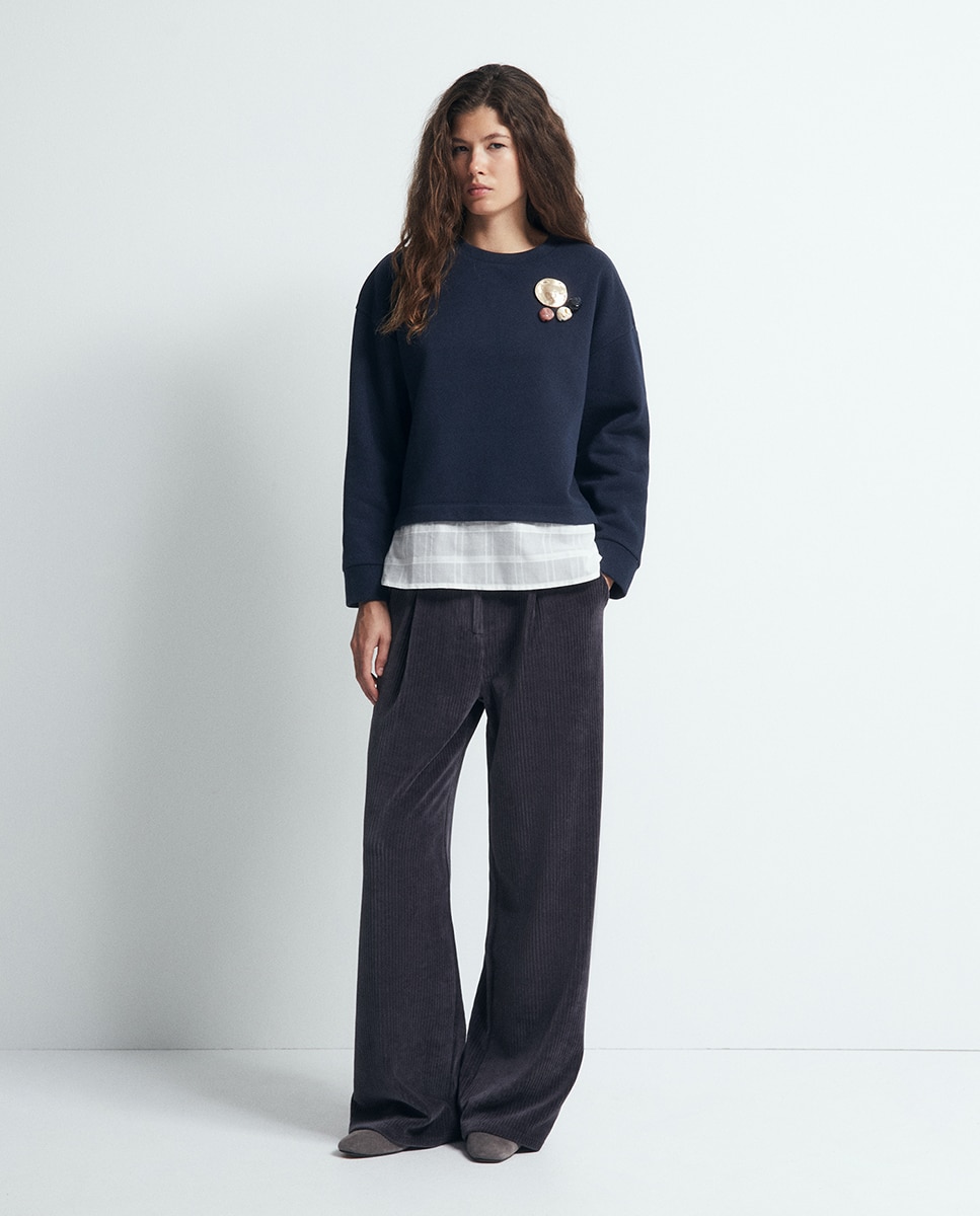 Sweatshirt com Pregadeira e Peças Azul-marinho-2