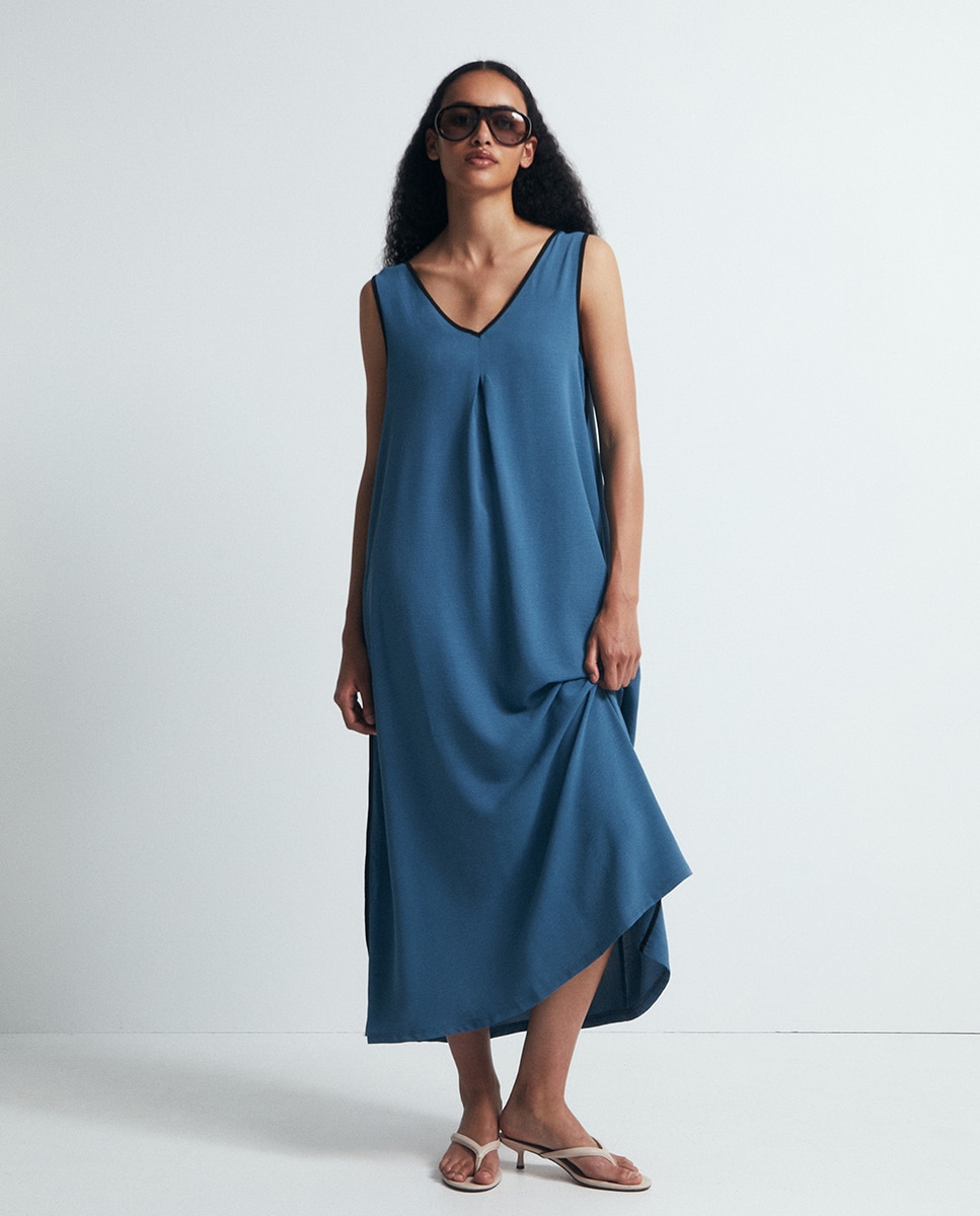 Vestido com Contrastes Azul-escuro-2