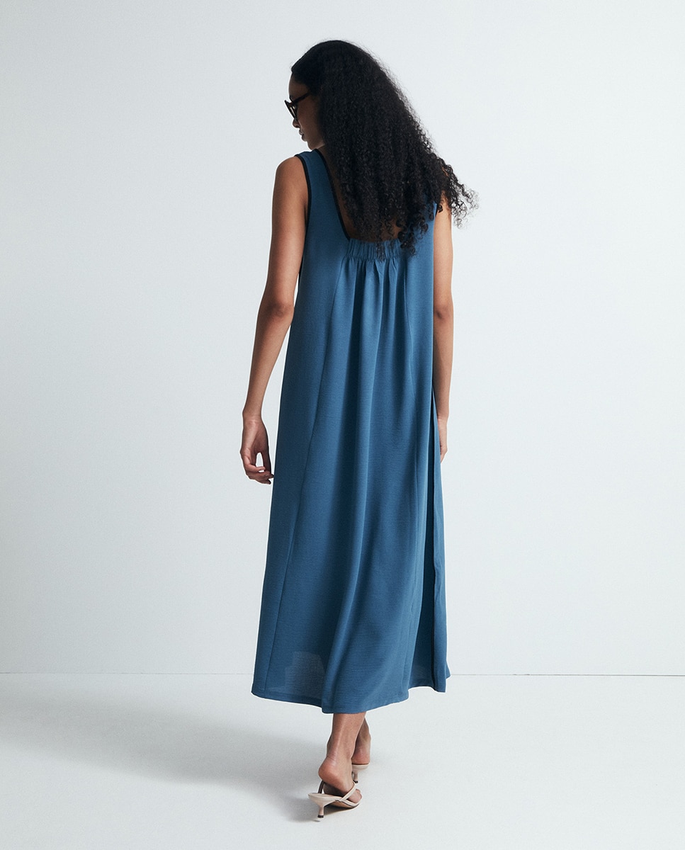 Vestido com Contrastes Azul-escuro-4