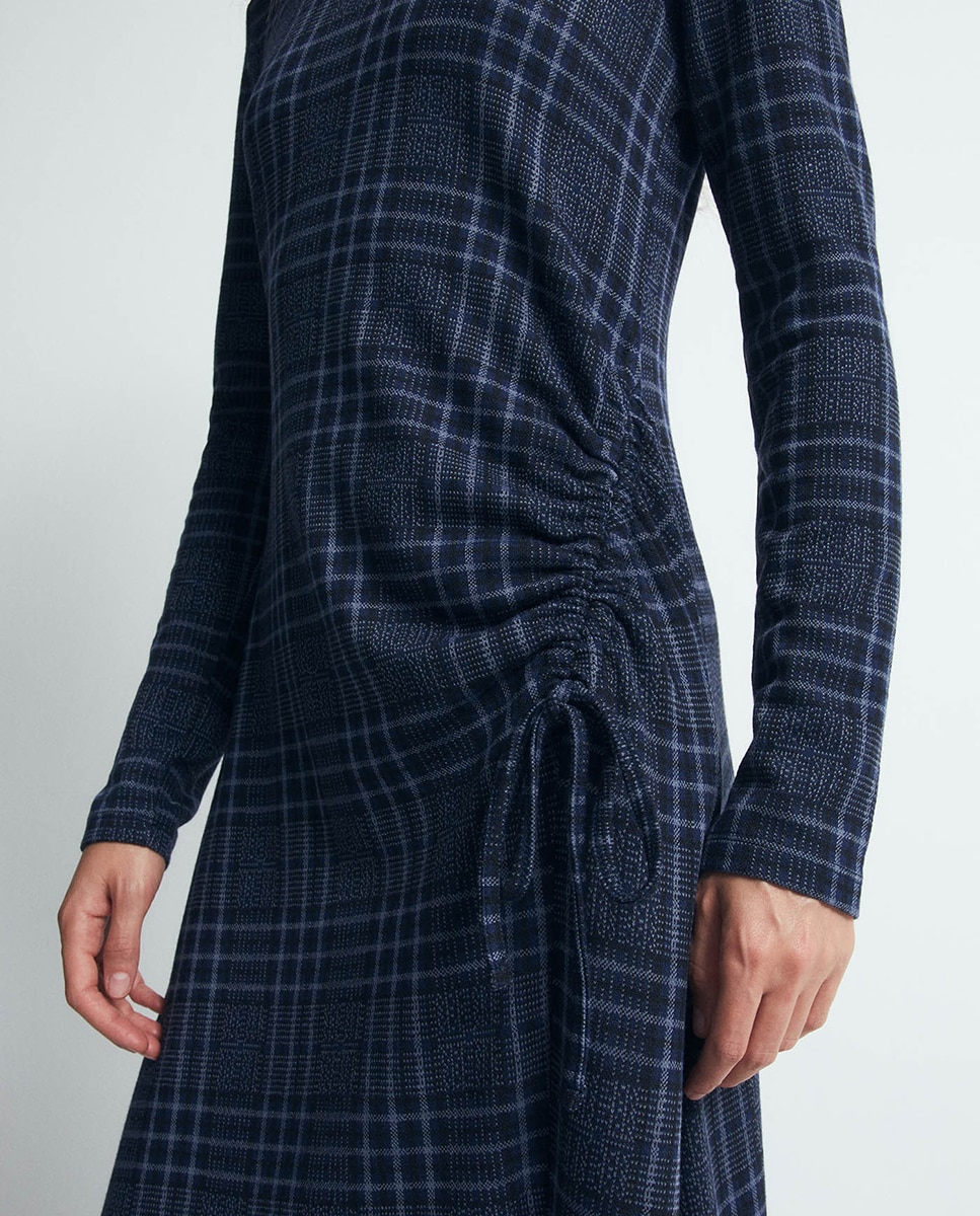 Vestido Drapeado aos Quadrados Azul-marinho-3