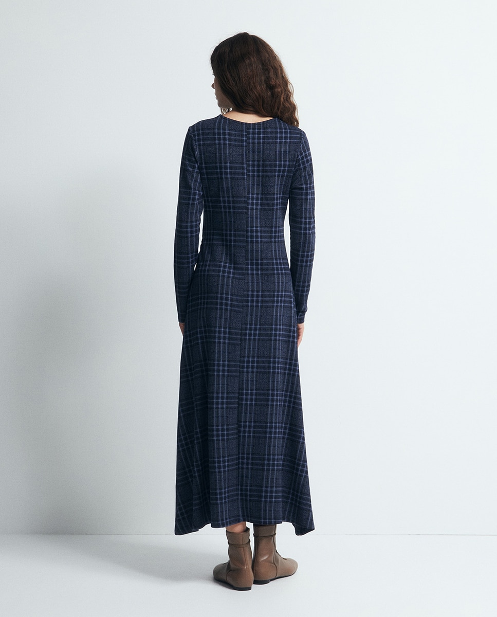 Vestido Drapeado aos Quadrados Azul-marinho-5