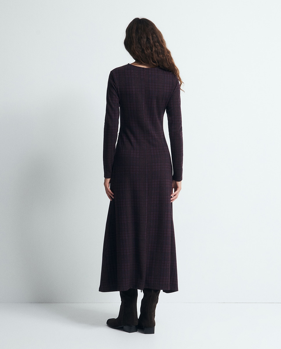 Vestido Drapeado aos Quadrados Bordeaux-5