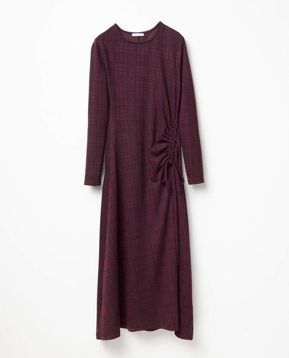 Vestido Drapeado aos Quadrados Bordeaux-6
