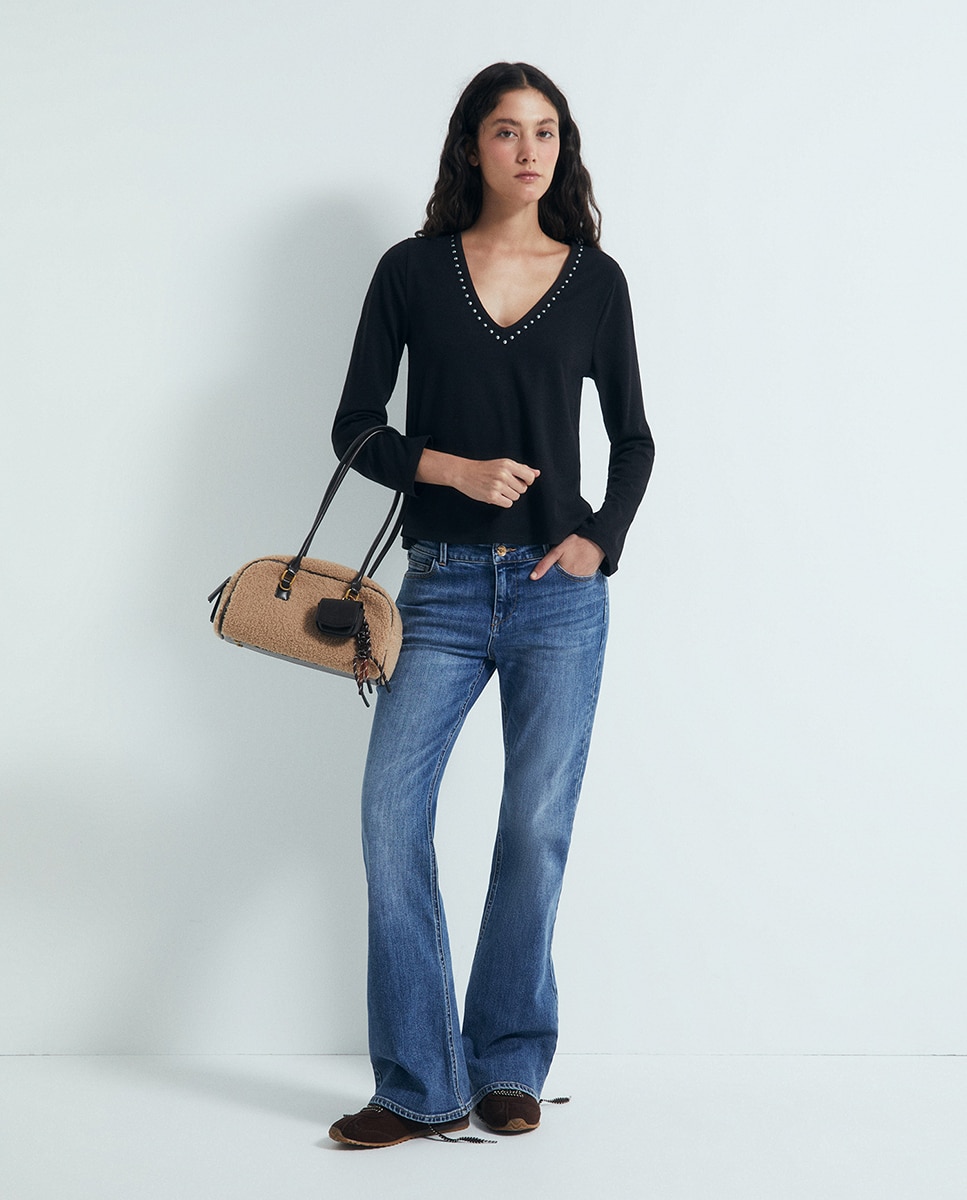 Camiseta soft pico tachas - Sfera - Negro Negro-2