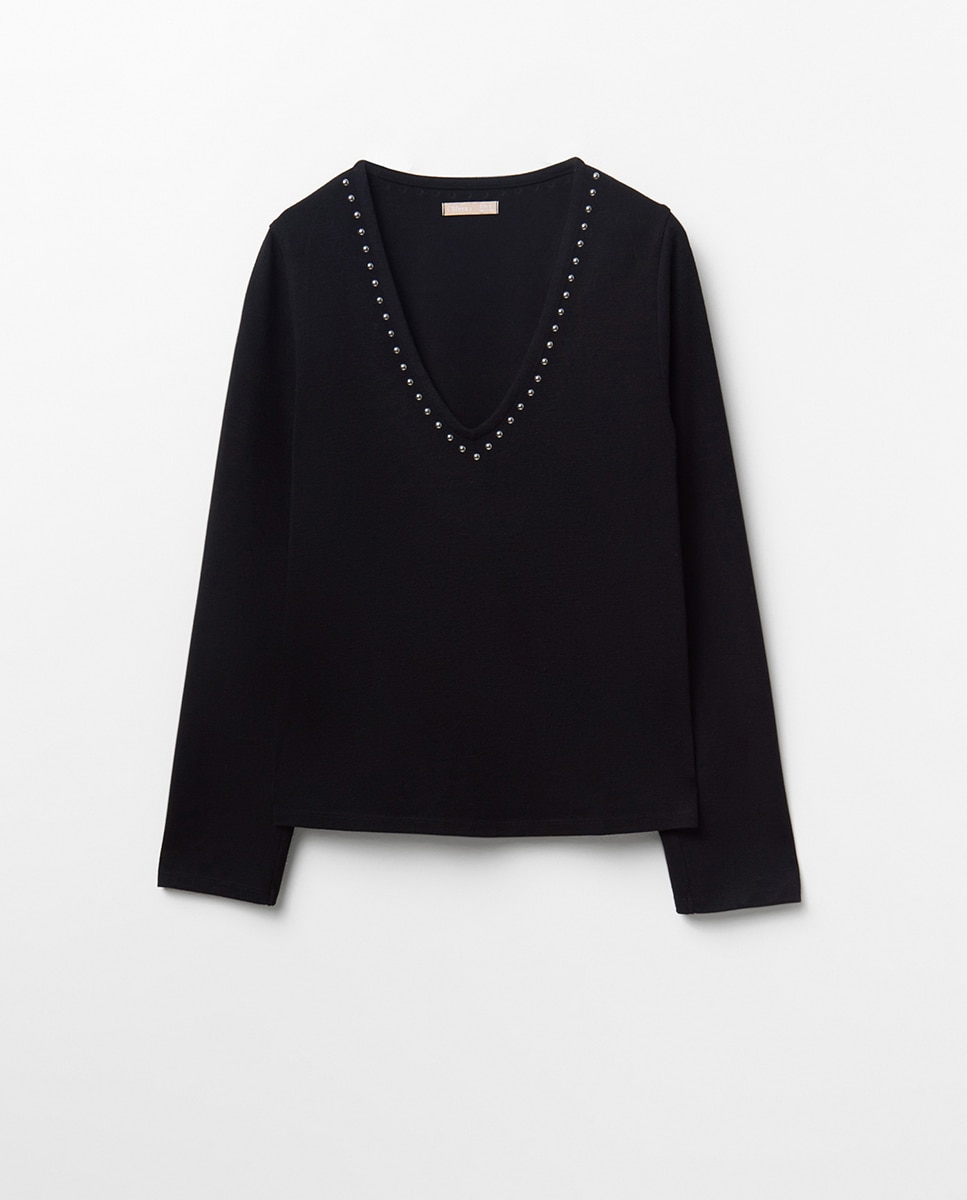 Camiseta soft pico tachas - Sfera - Negro Negro-5