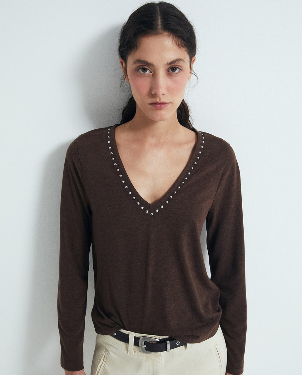 Camiseta soft pico tachas - Sfera - Chocolate Chocolate-1