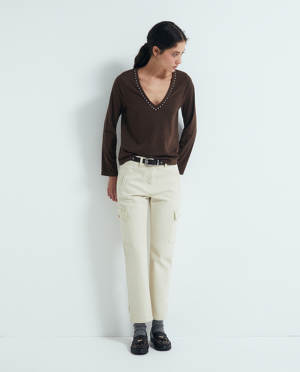 Camiseta soft pico tachas - Sfera - Chocolate Chocolate-2