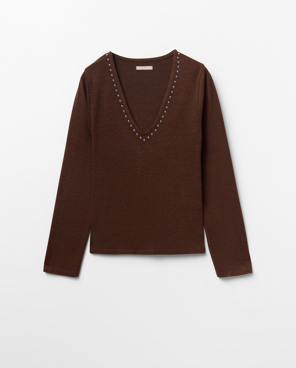 Camiseta soft pico tachas - Sfera - Chocolate Chocolate-5
