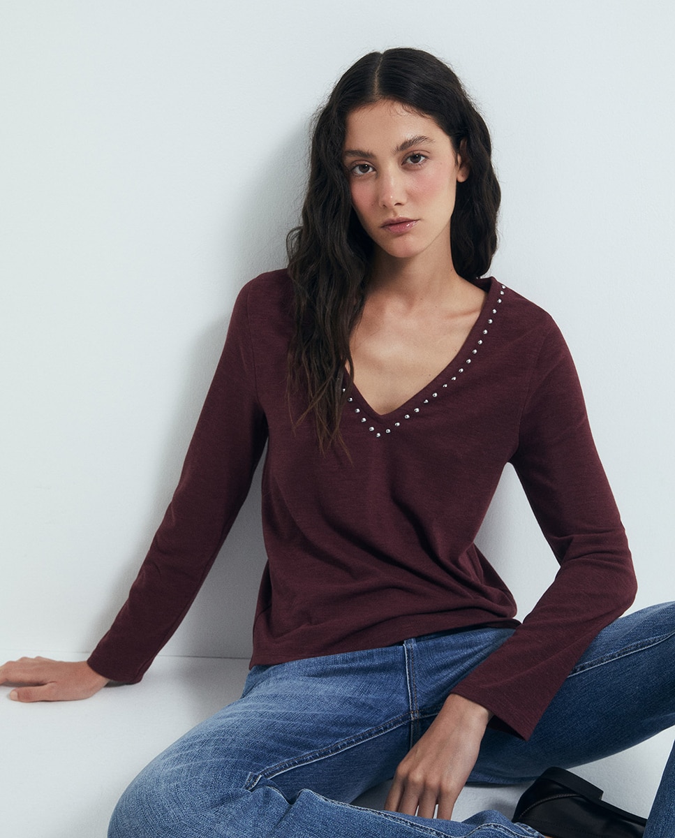 Camiseta soft pico tachas - Sfera - Burdeos Burdeos-1