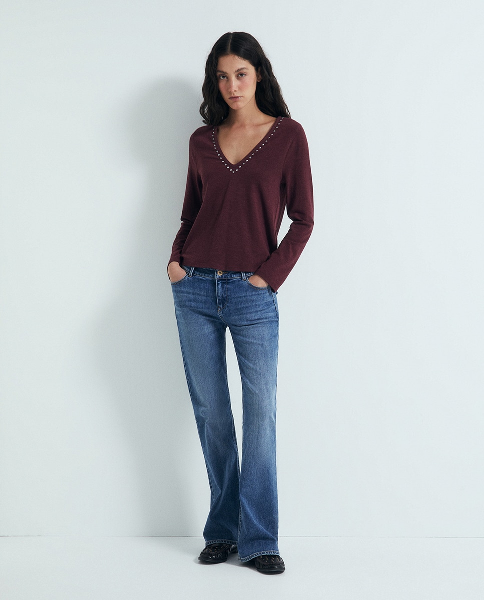 Camiseta soft pico tachas - Sfera - Burdeos Burdeos-2