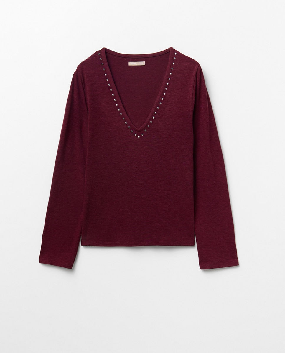 Camiseta soft pico tachas - Sfera - Burdeos Burdeos-5