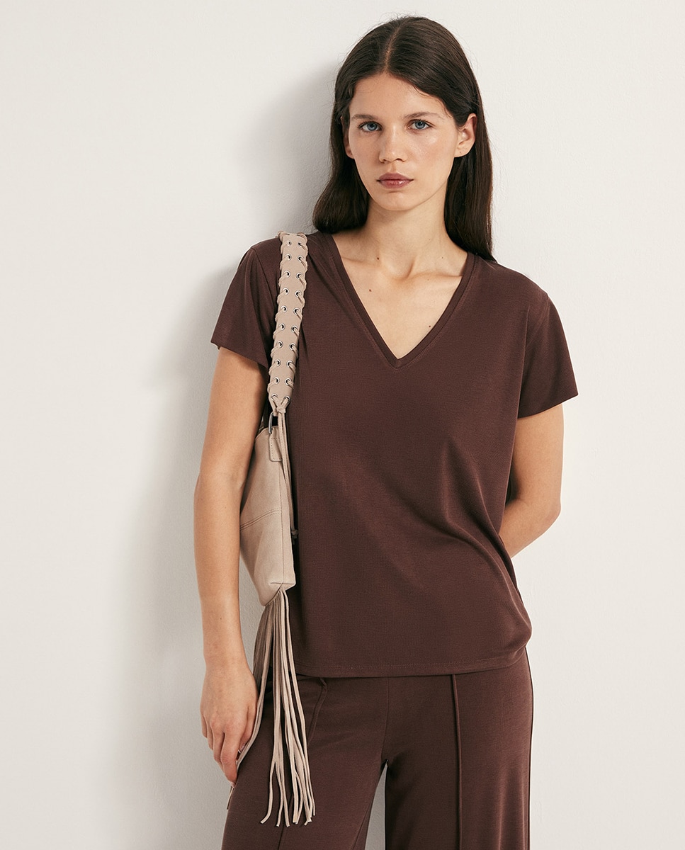 Imagem 0 de T-shirt de Decote em Bico Rib Set