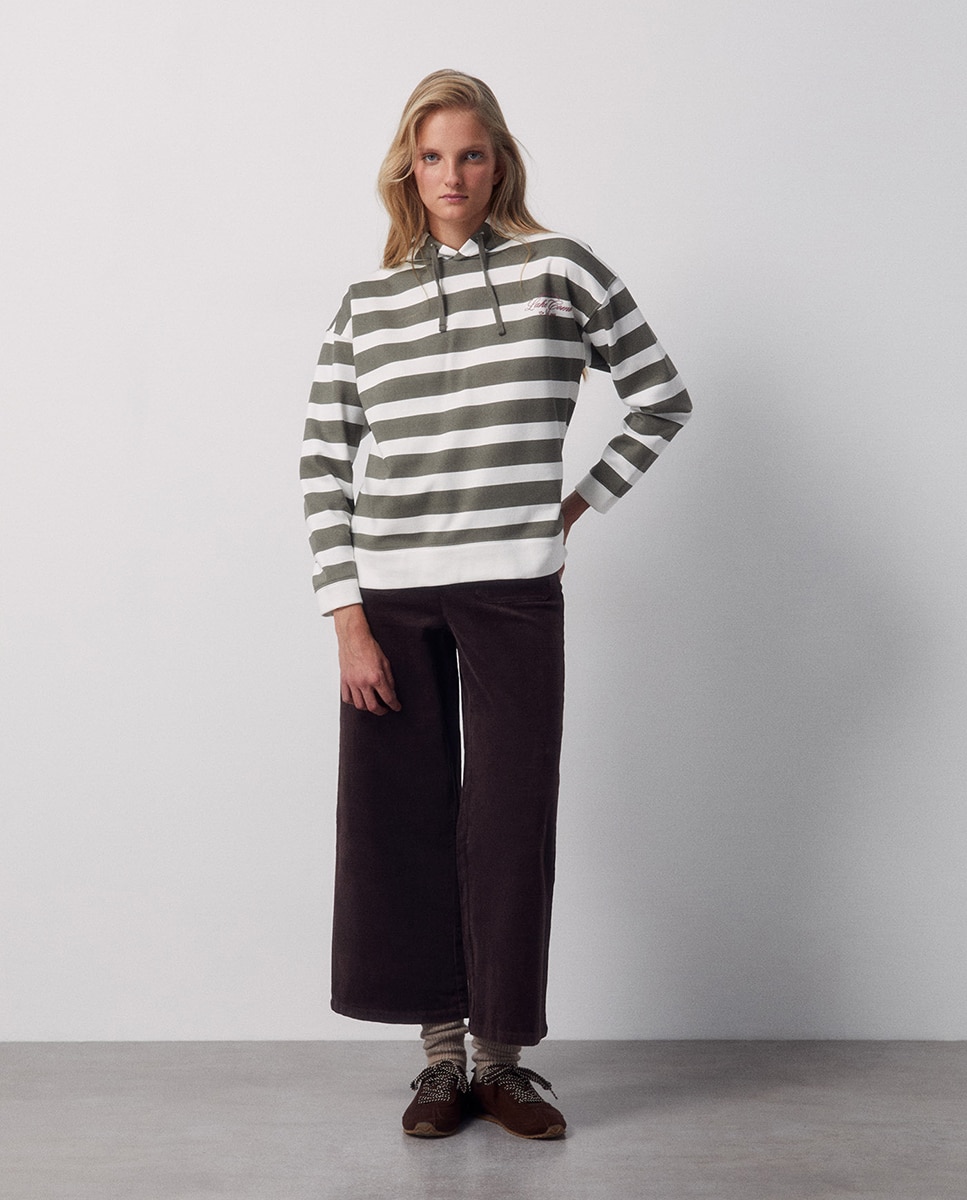 Sweatshirt às Riscas e com Capuz Verde-3