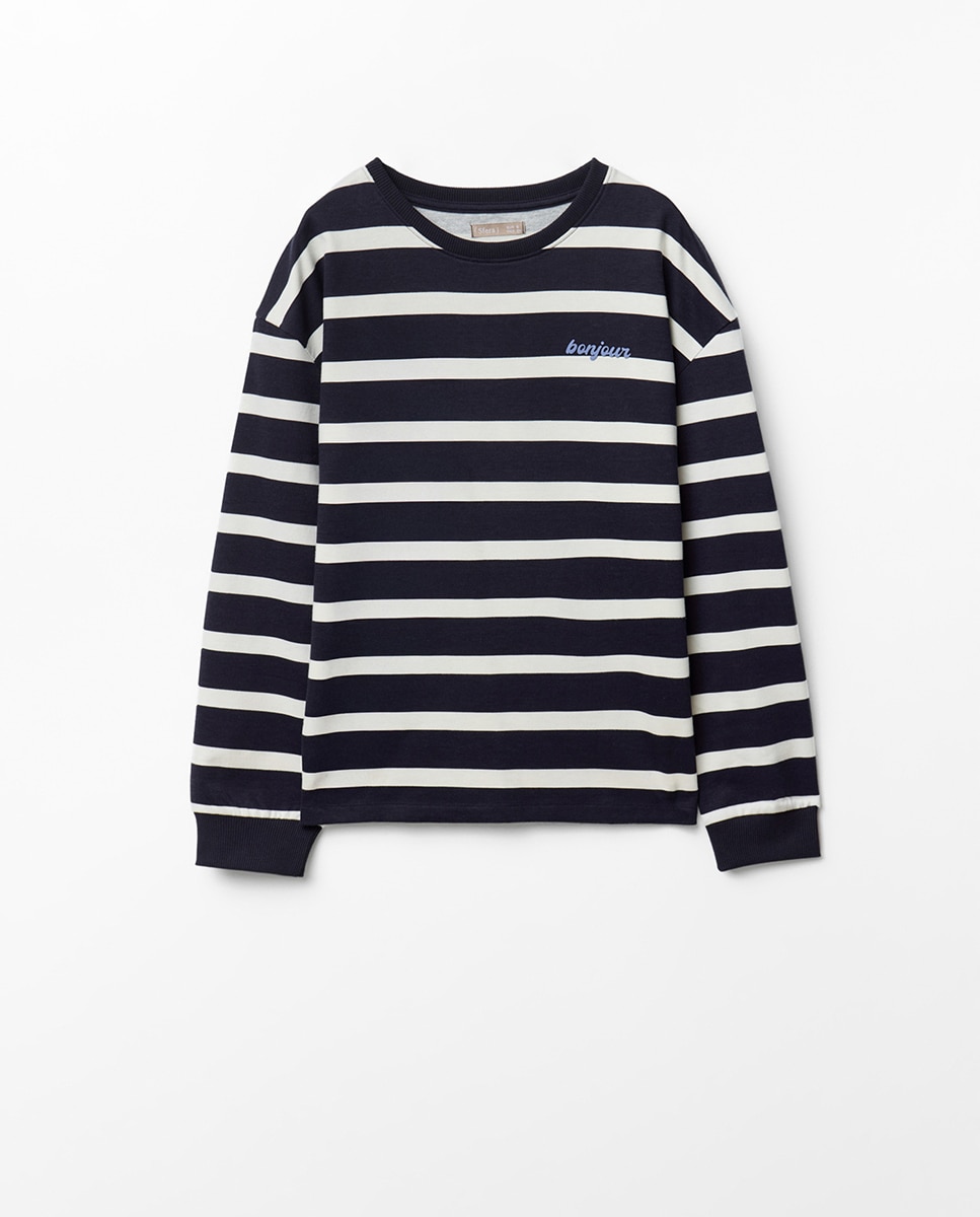 Sweatshirt Básica com Decote Redondo Azul-marinho-5