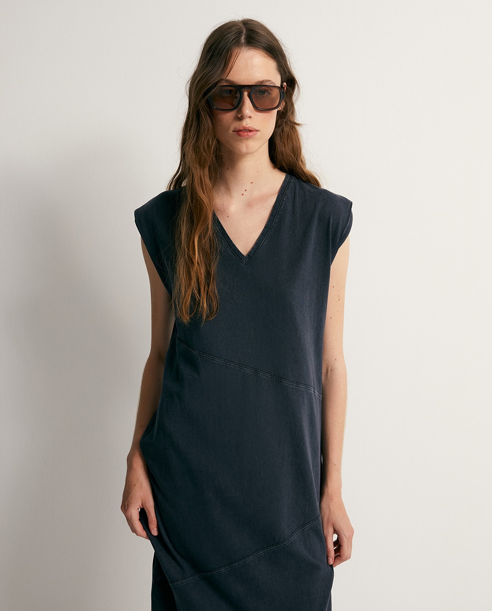Vestido Básico com Lavagem Chumbo-2