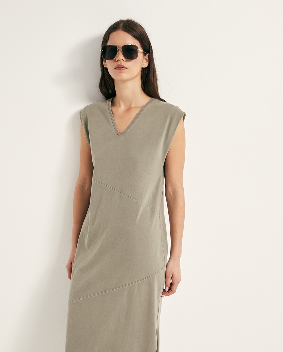 Vestido Básico com Lavagem Verde-2