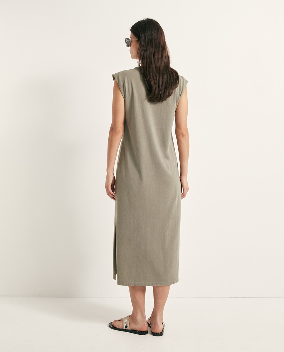 Vestido Básico com Lavagem Verde-4