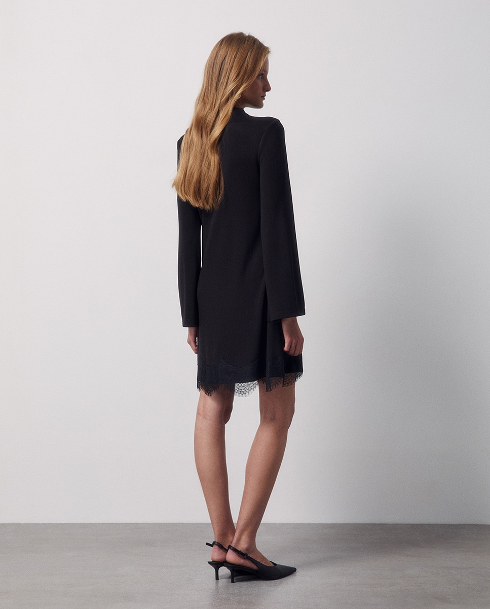 Vestido Curto de Renda Chumbo-4