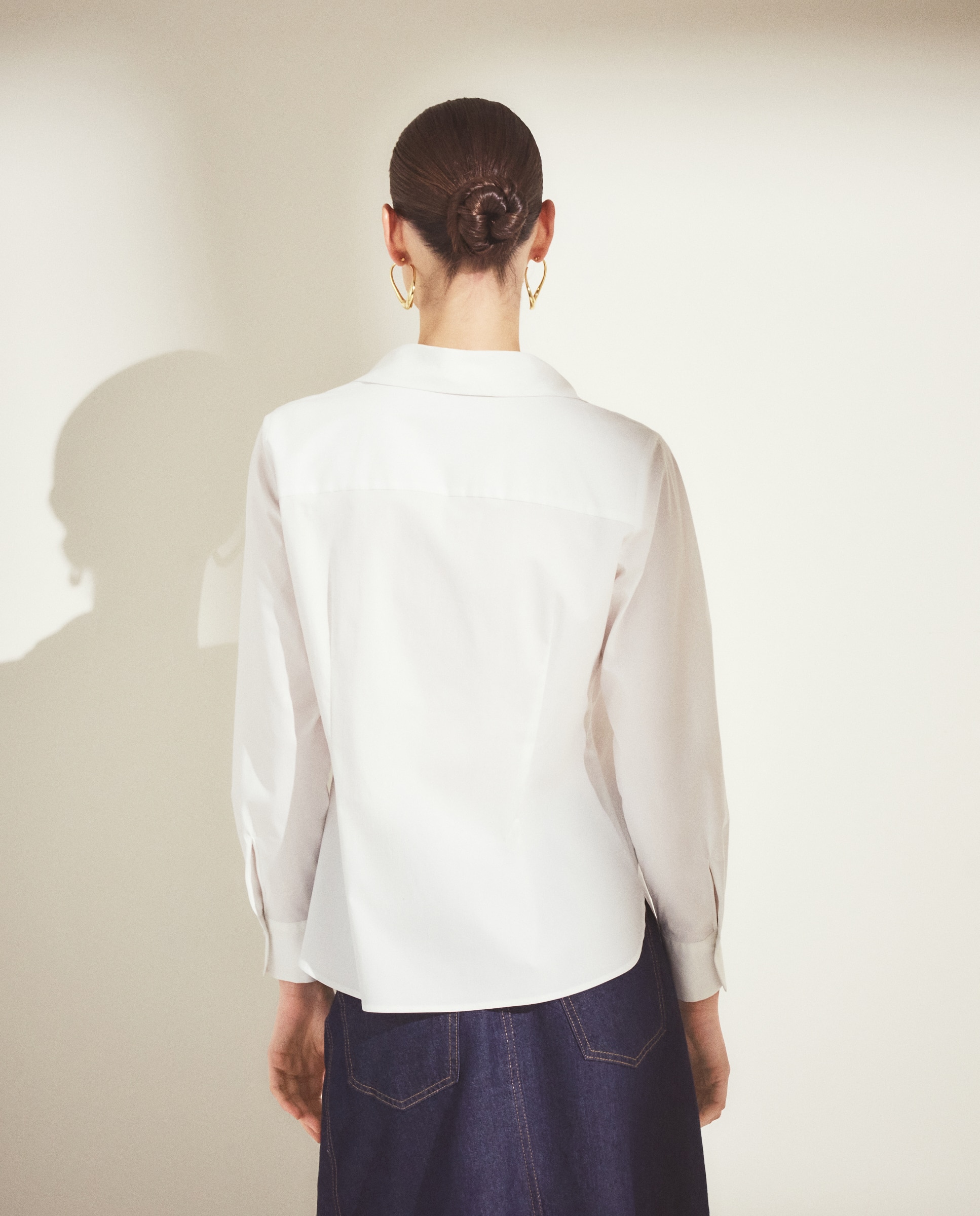 Blusa com Manga Comprida e em Popelina Branco-3