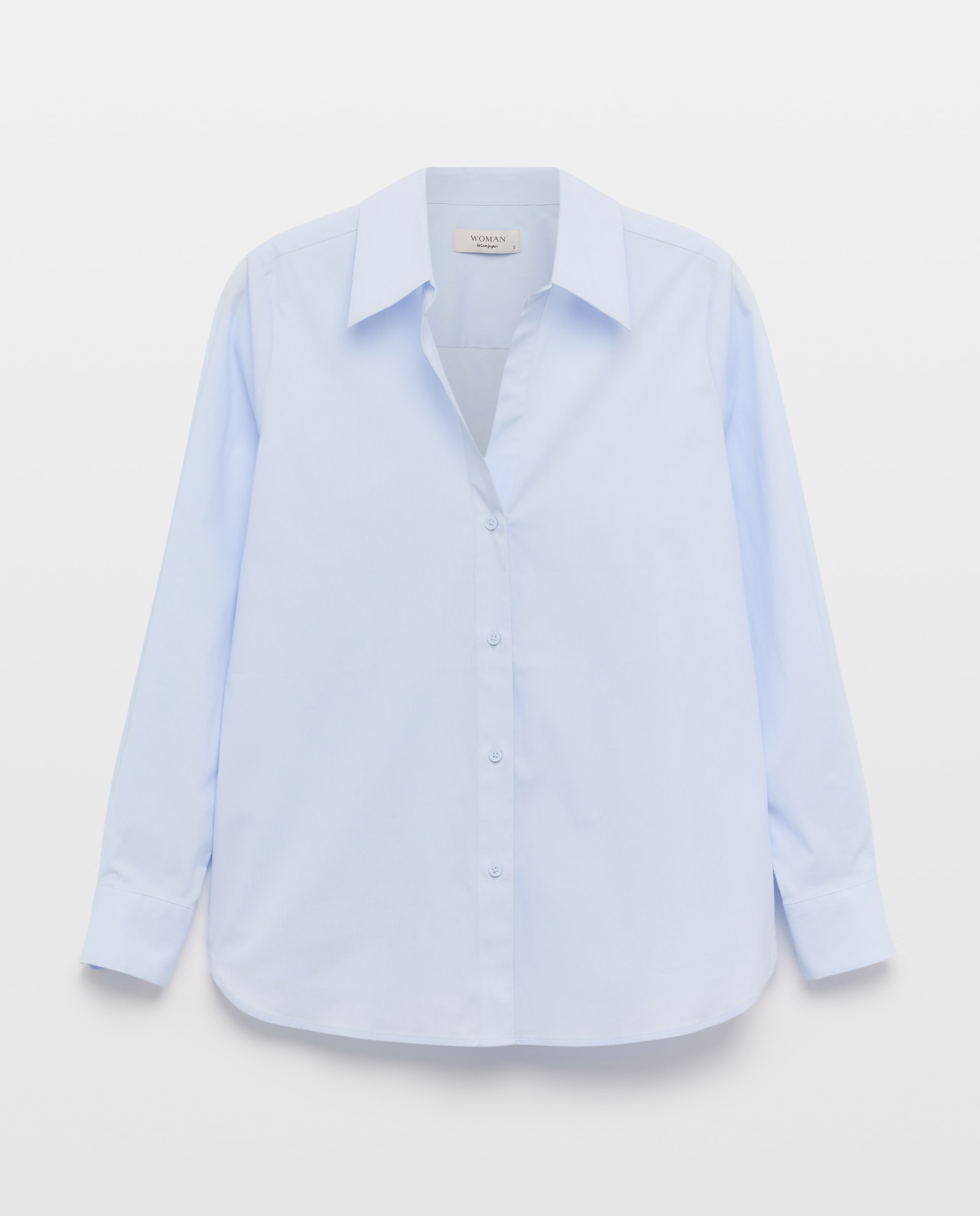 Blusa com Manga Comprida e em Popelina Azul-claro-4