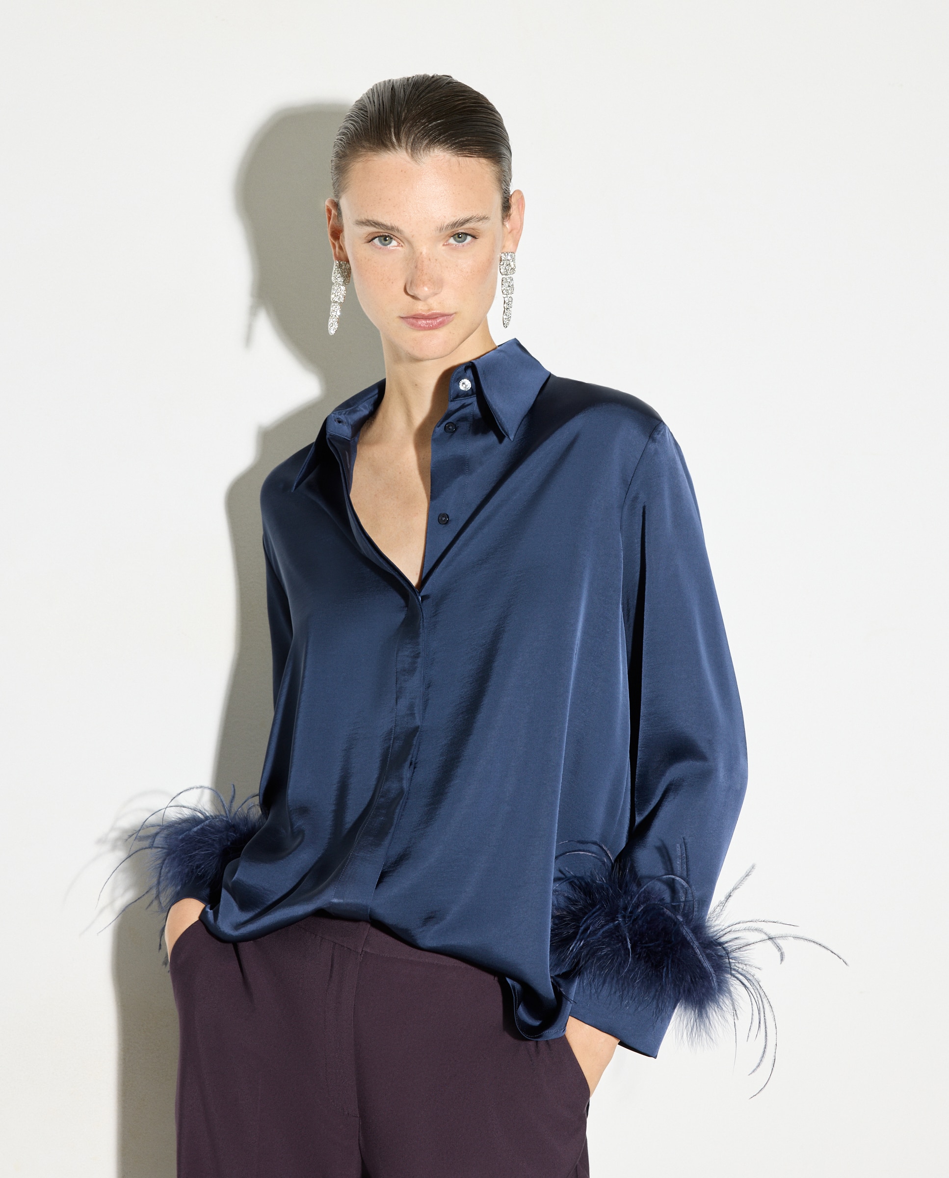 Blusa Lisa de Manga Comprida Chumbo-2