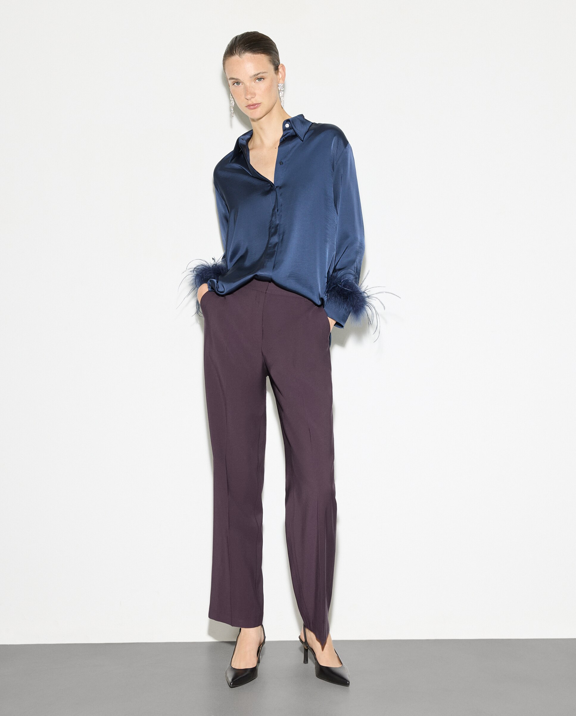 Blusa Lisa de Manga Comprida Chumbo-3