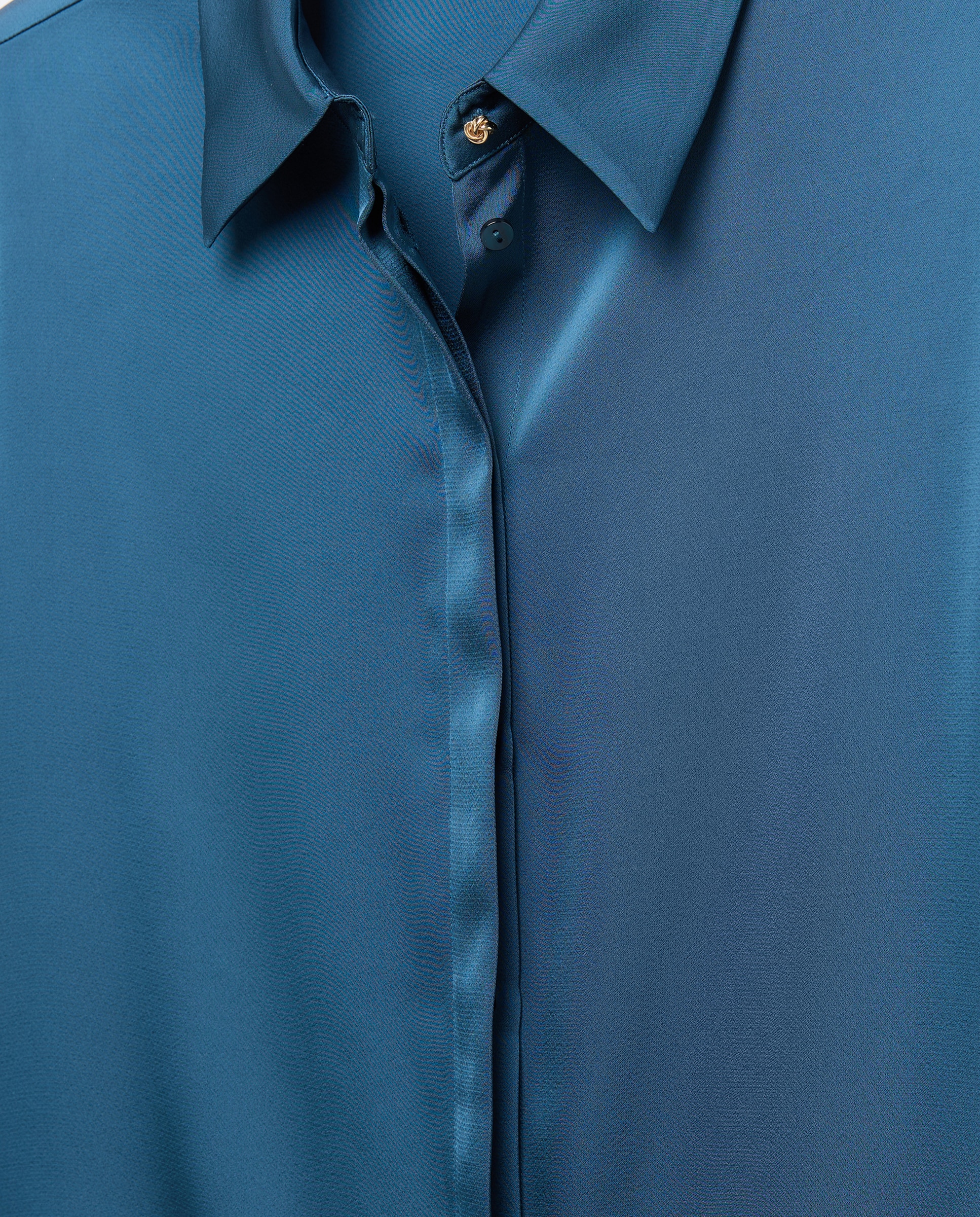Blusa de Cetim Liso com Manga Comprida Azul-escuro-6