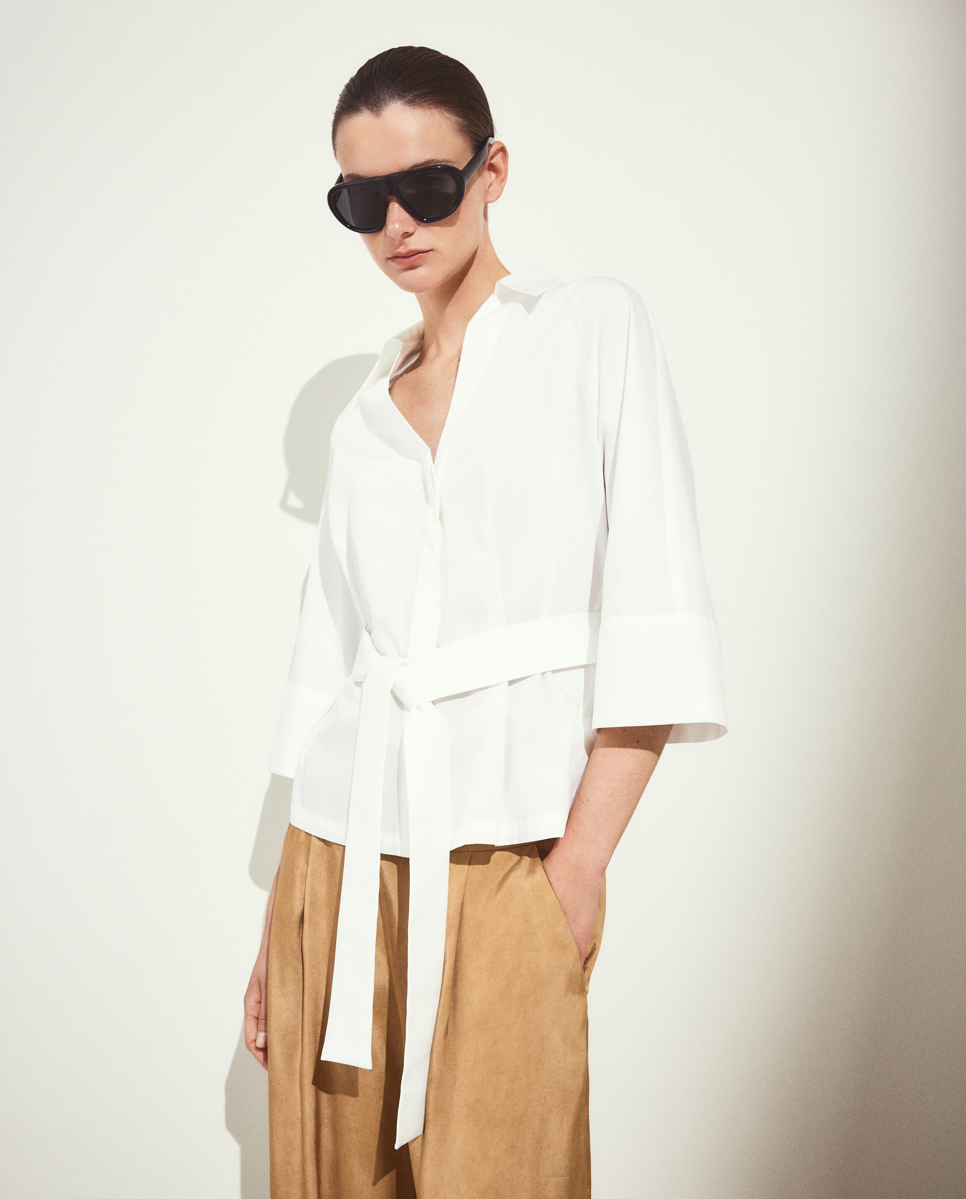 Blusa de Popelina com Gola Desmontável Branco-1