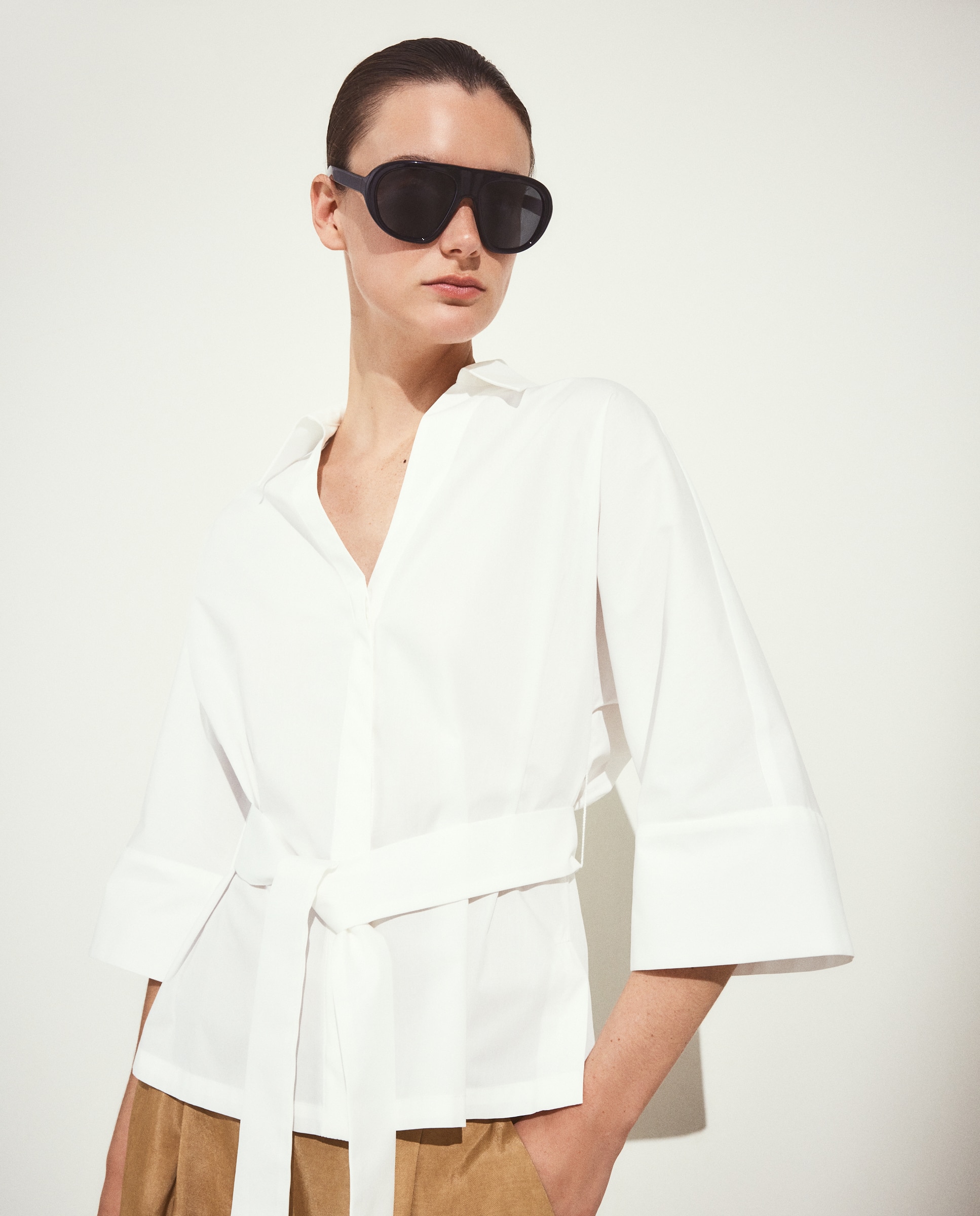 Blusa de Popelina com Gola Desmontável Branco-3