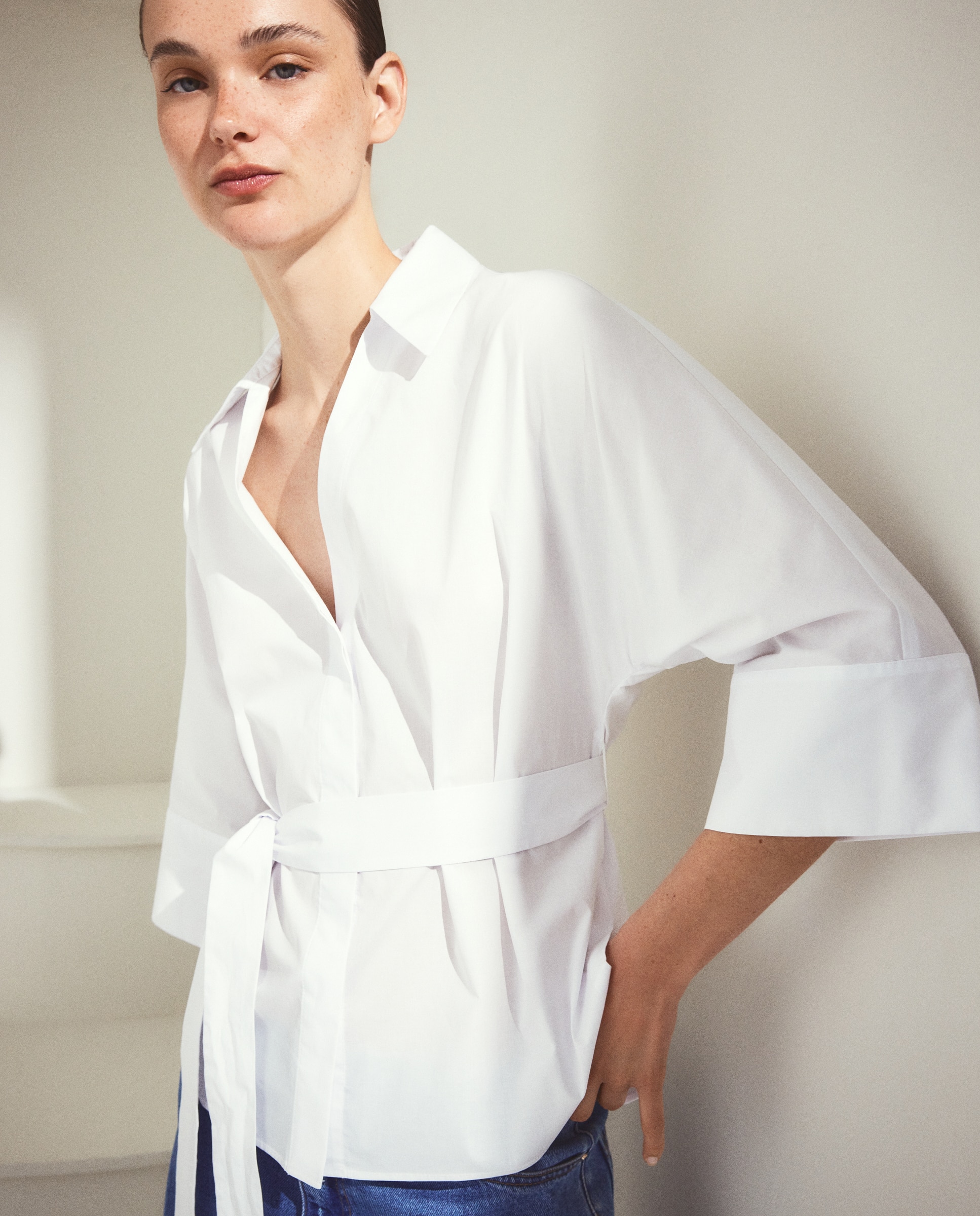 Blusa de Popelina com Manga Comprida 120 Cru-1