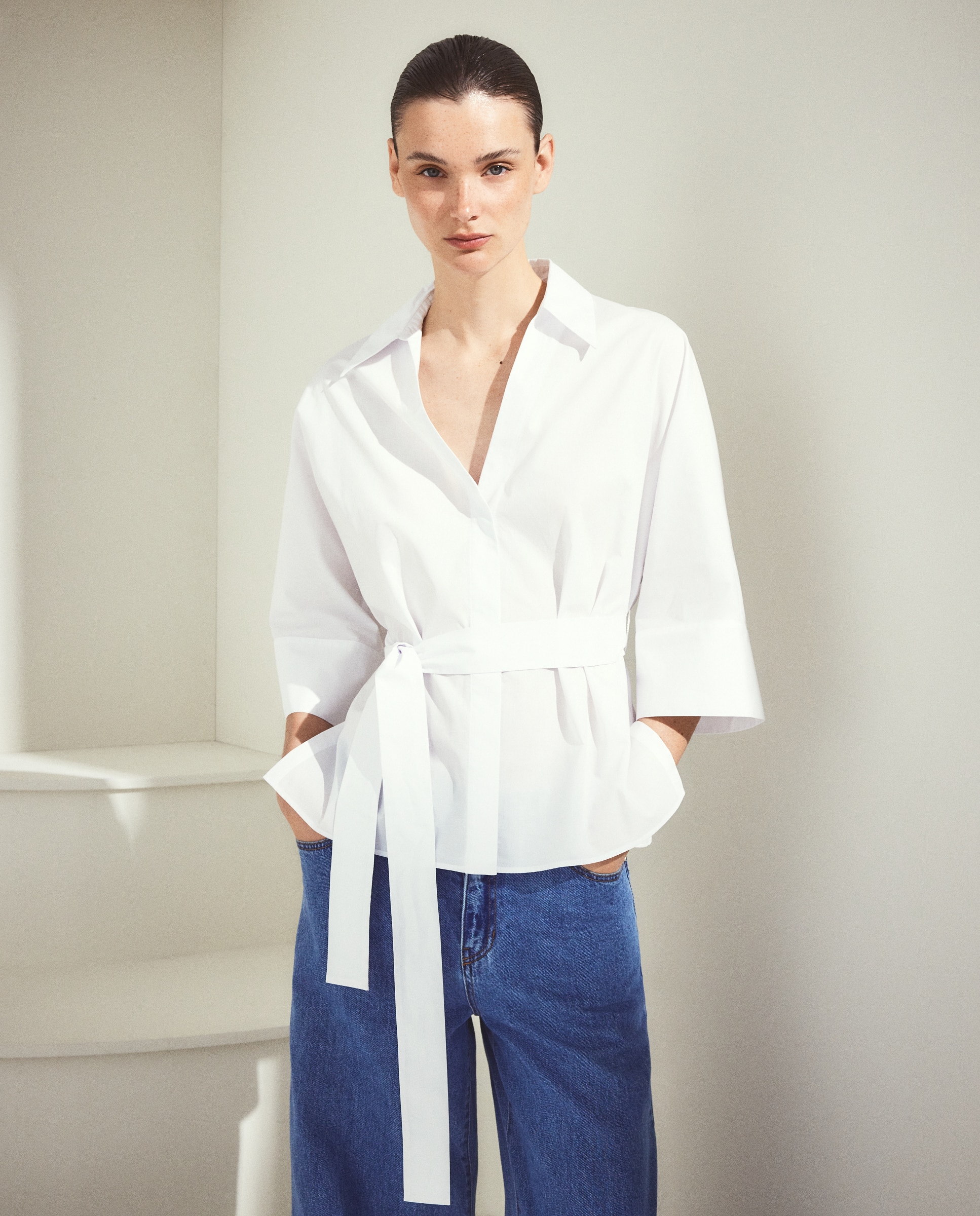 Blusa de Popelina com Manga Comprida 120 Cru-4