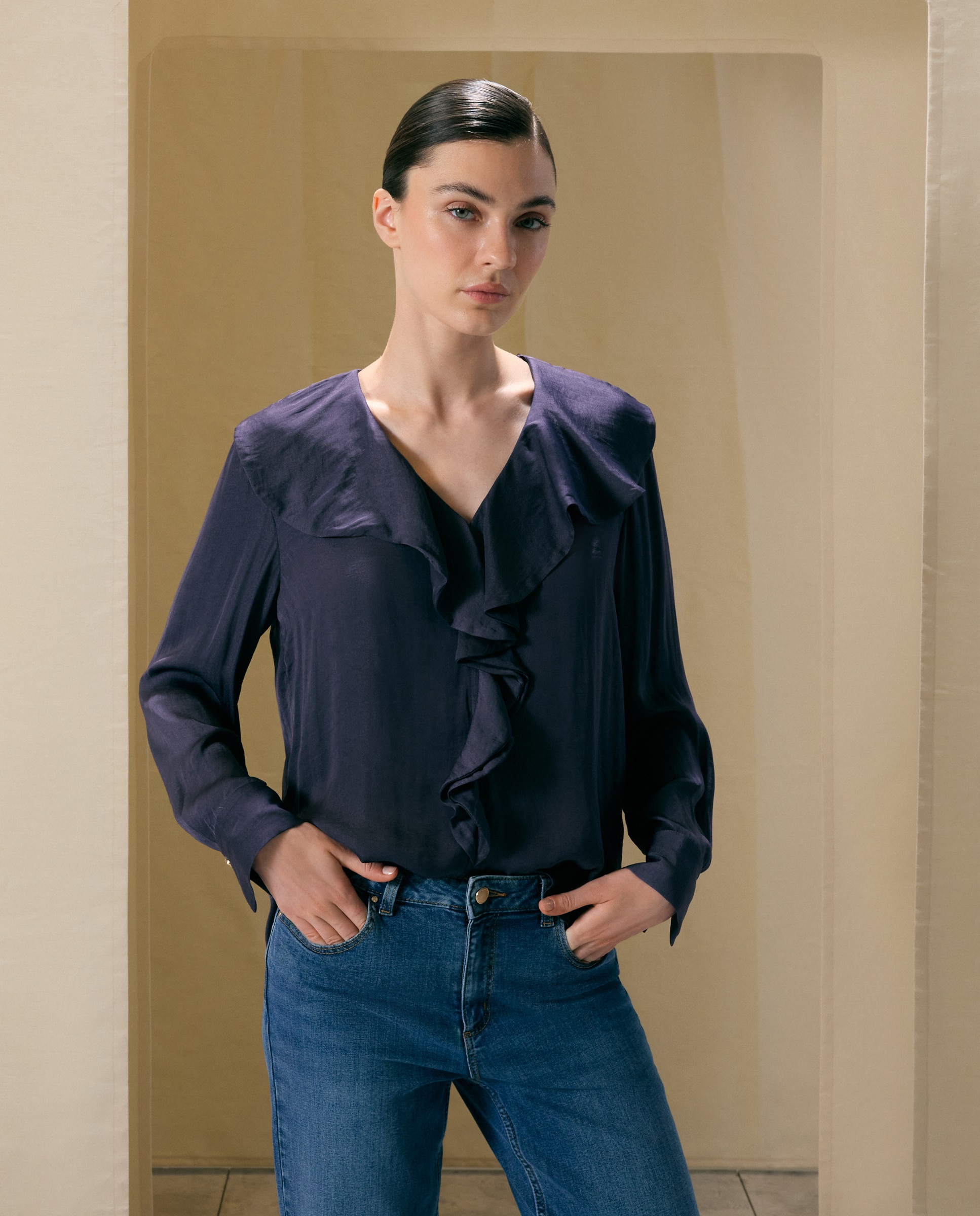 Blusa de mujer con volante delantero - Woman El Corte Inglés - Morado Morado-1